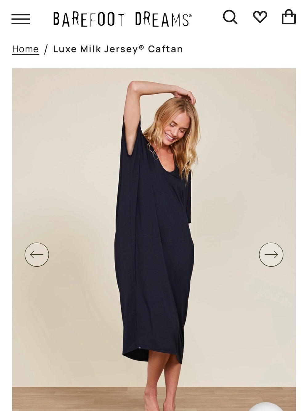 Barefoot Dreams Women's Black Scoop Neck Milk Jersey Caftan Plus *FLAW